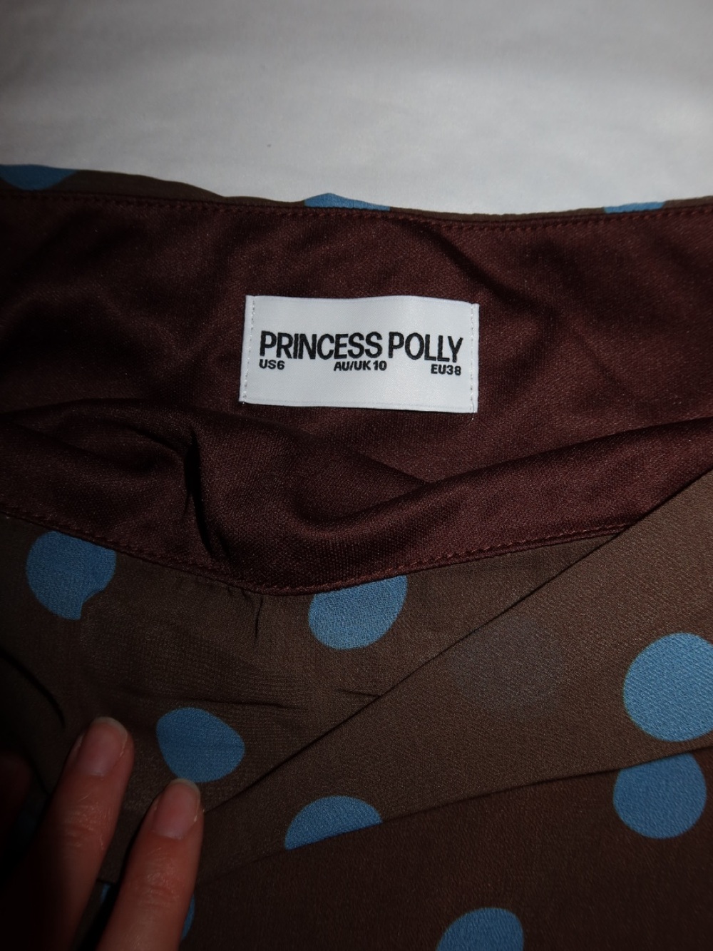Princess Polly Brown Mini Skirt with Blue Polka Dots - Picture 4 of 5
